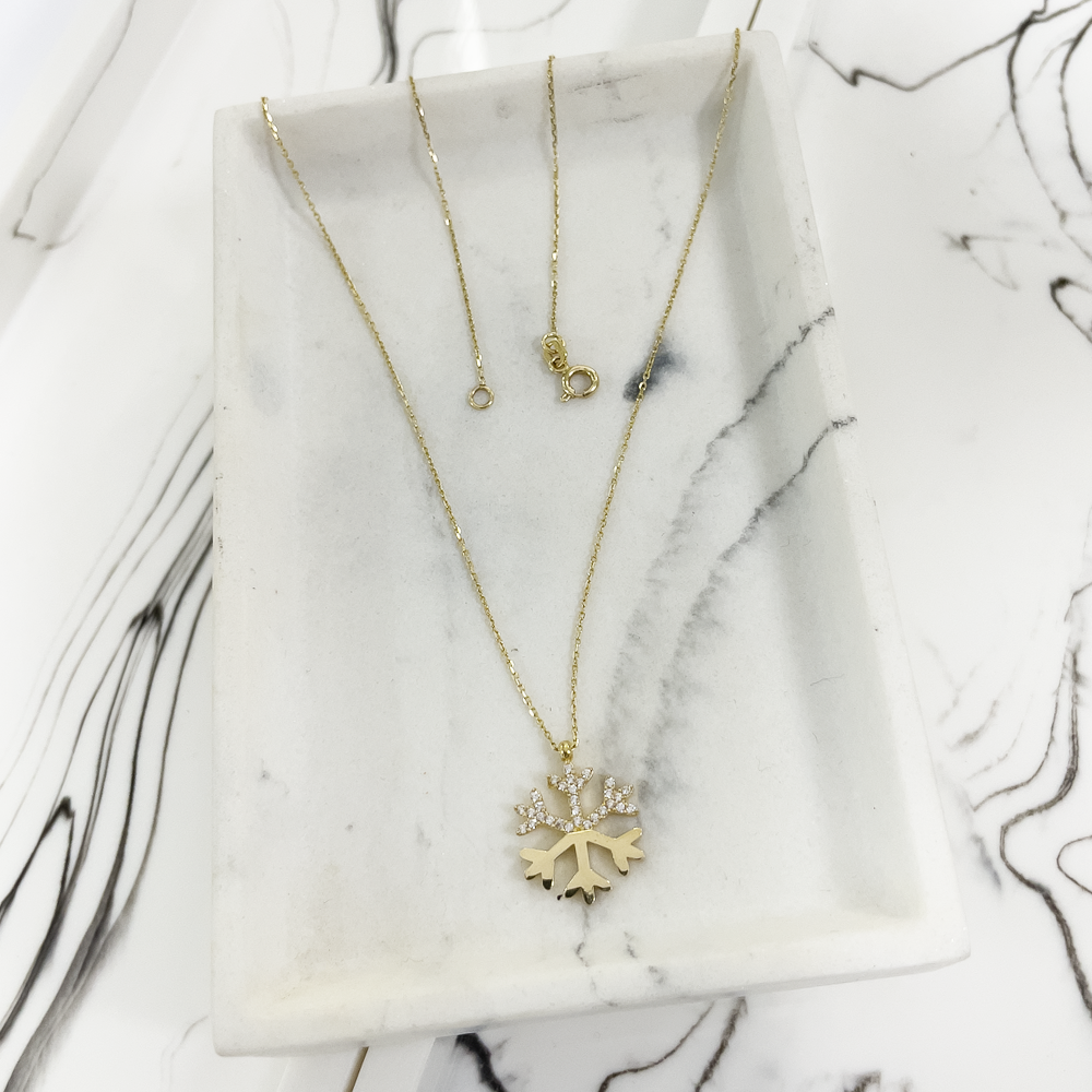 Schnneeflocken - Anhänger mit Halskette in 585/14 Karat Gold