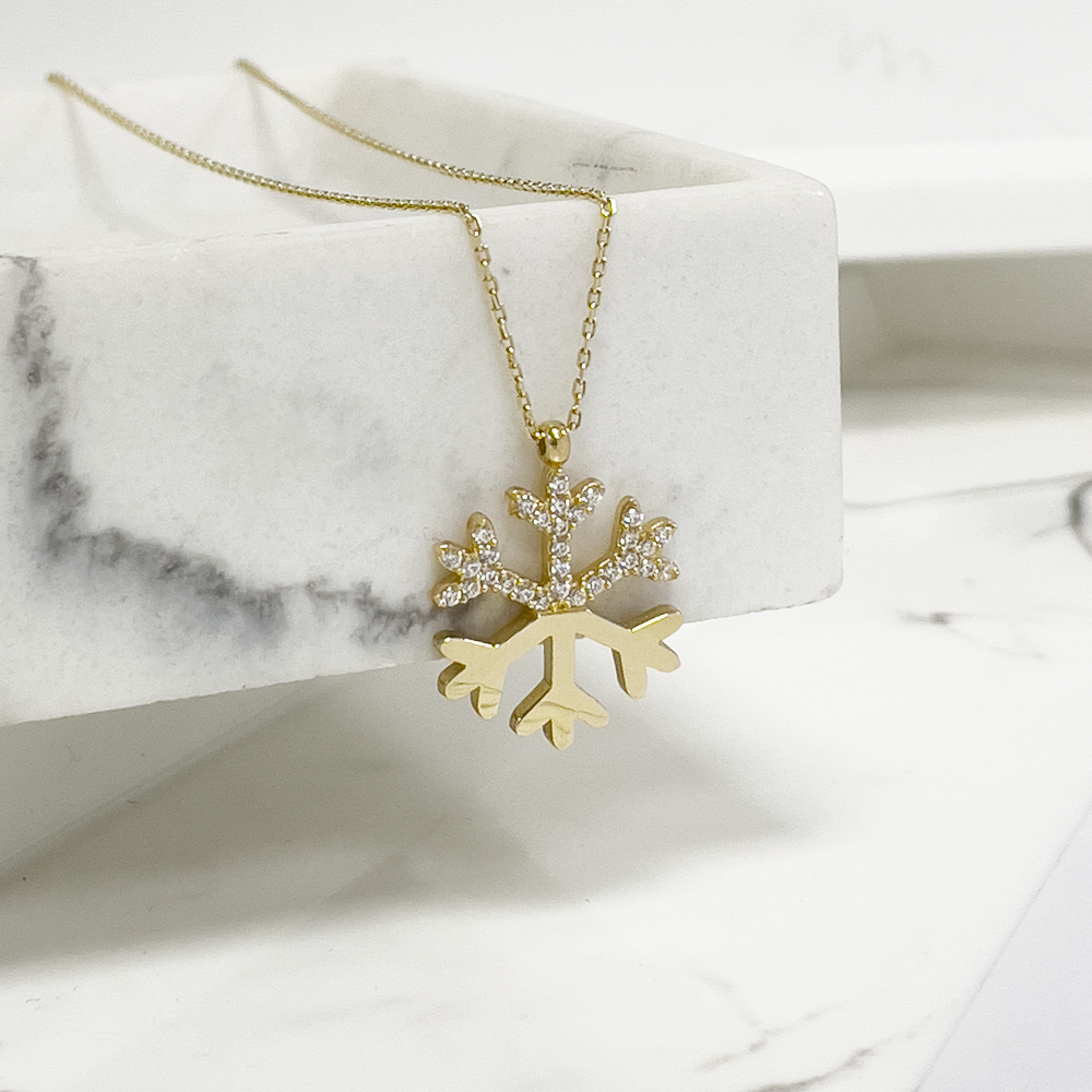 Schnneeflocken - Anhänger mit Halskette in 585/14 Karat Gold