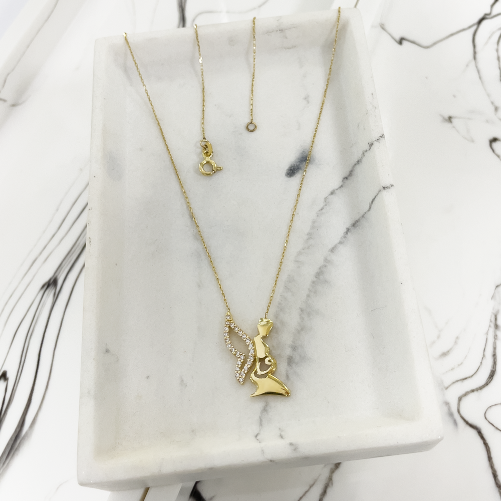 Schützender Engel Anhänger mit Ankerkette 585/ 14 Karat Gold
