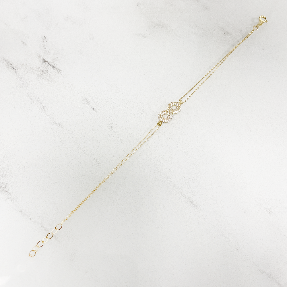 Unendlichkeit Armkette aus. 585/14 Karat Gold mit Zirkonia