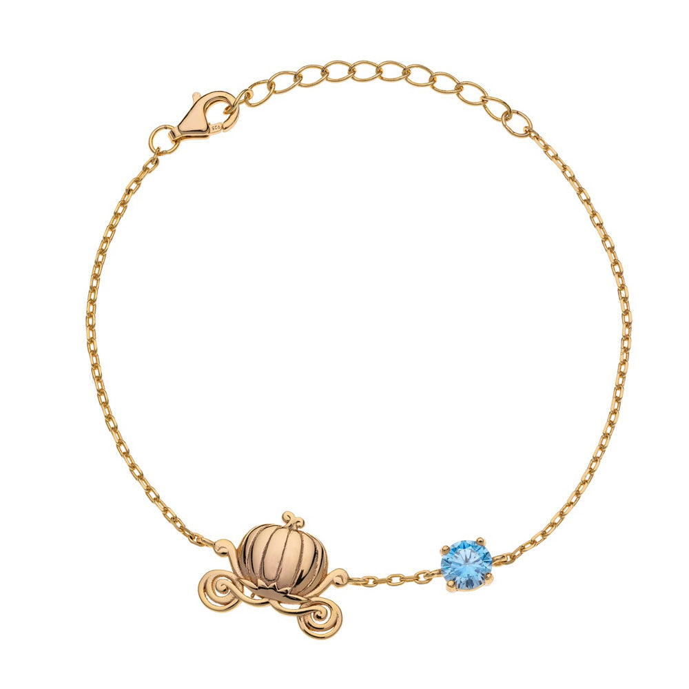 Armkette aus gold mit dem motiv kürbiskutsche und einem bauen stein aus Aschenputtel