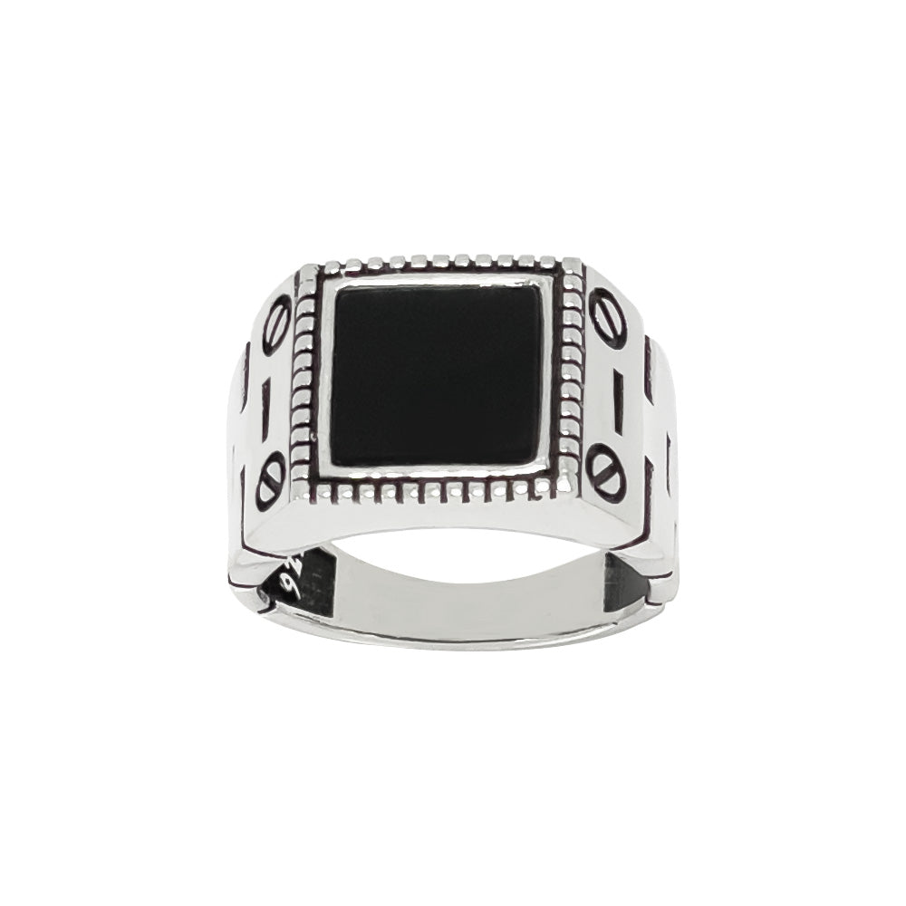 Herrenring aus 925 Sterling Silber mit schwarzem Stein