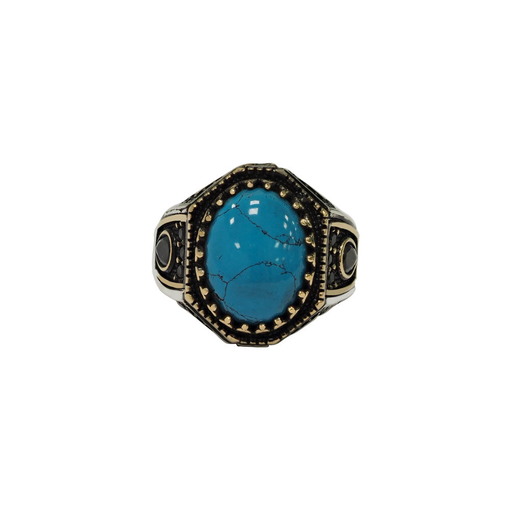 Herrenring aus 925 Sterling Silber mit ovalem Türkisstein.Luxuriöses Accessoire in 925 Silber, front Bild