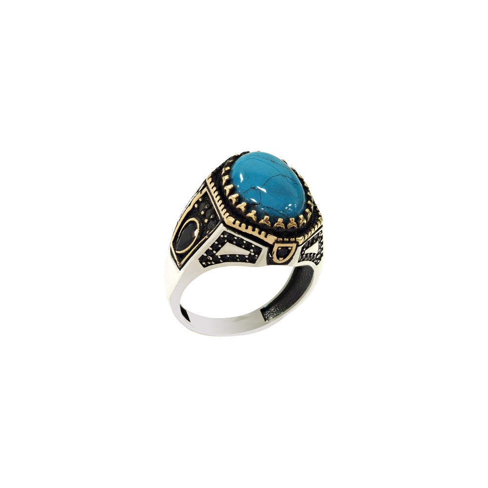 Herrenring aus 925 Sterling Silber mit ovalem Türkisstein.Luxuriöses Accessoire in 925 Silber