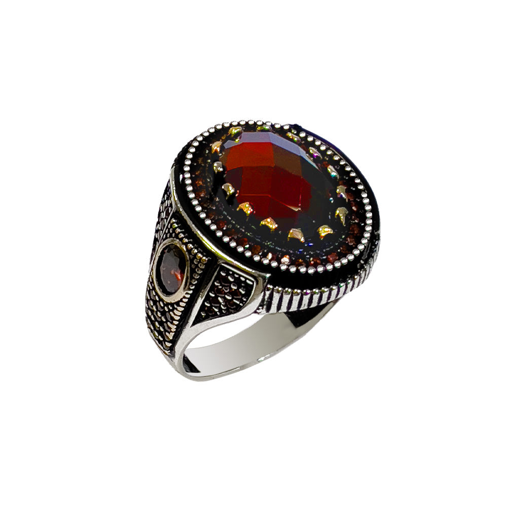 Herrenring 925 Sterling Silber mit roten Zirkonia