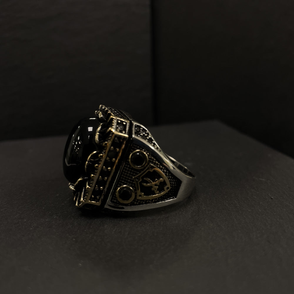 Herrenring, Image Bild, vergoldet, sülfikar, Schwert Ring, Herrenschmuck, schwarzer Ring, seitliche Sicht