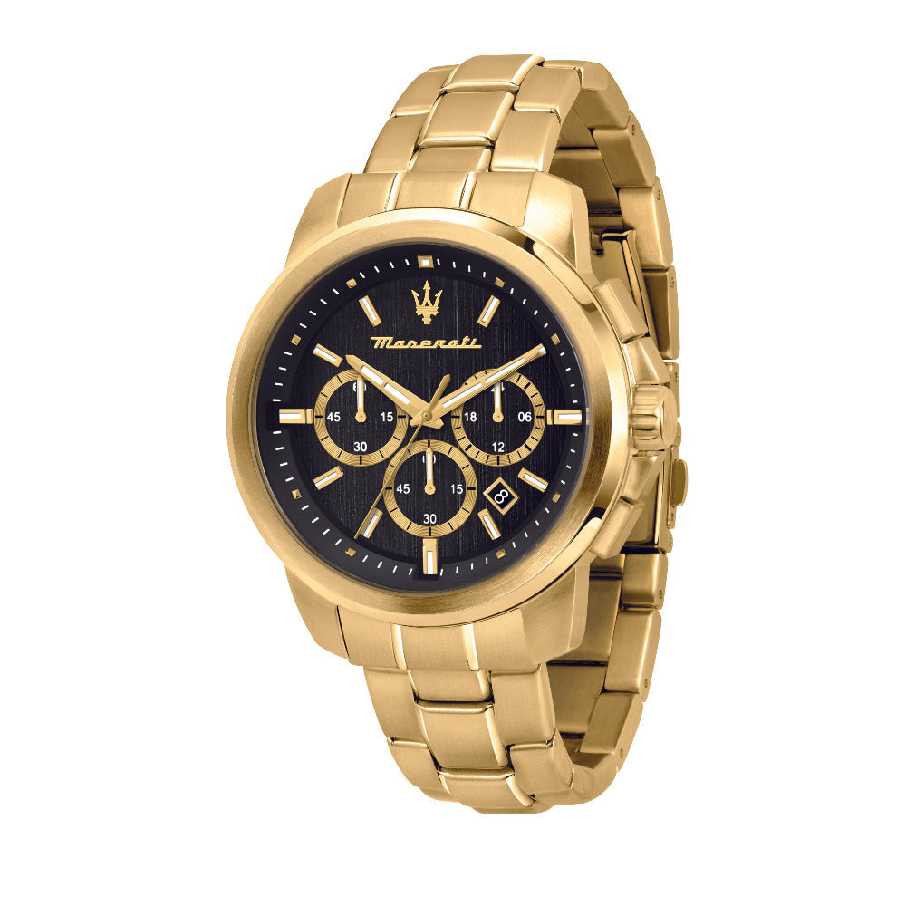 Maserati Successo Herrengolduhr mit Chronographen mit Datumanzeige