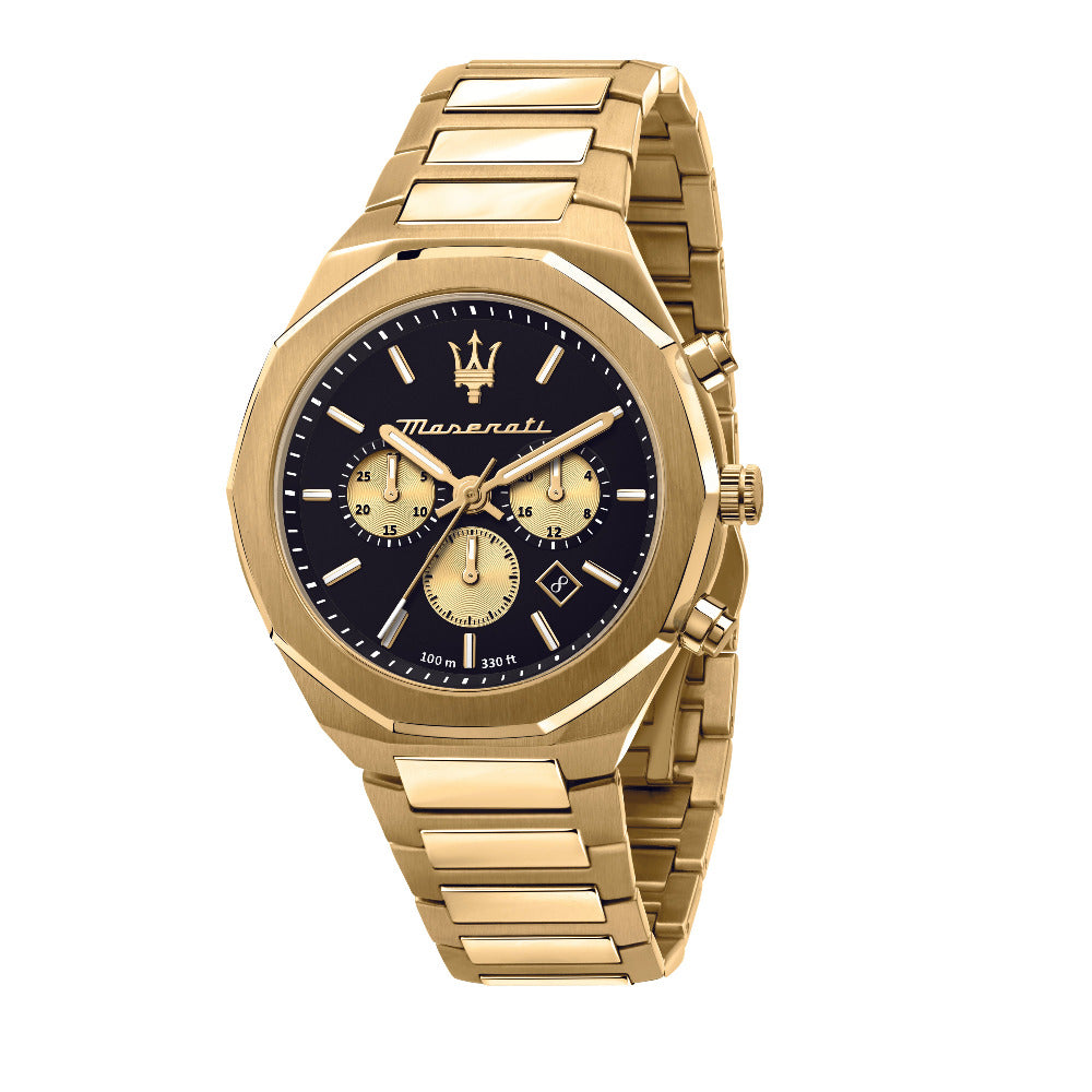 Maserati R8873642001 stile goldene Herrenuhr it schwarzem ziffernblatt chronograph