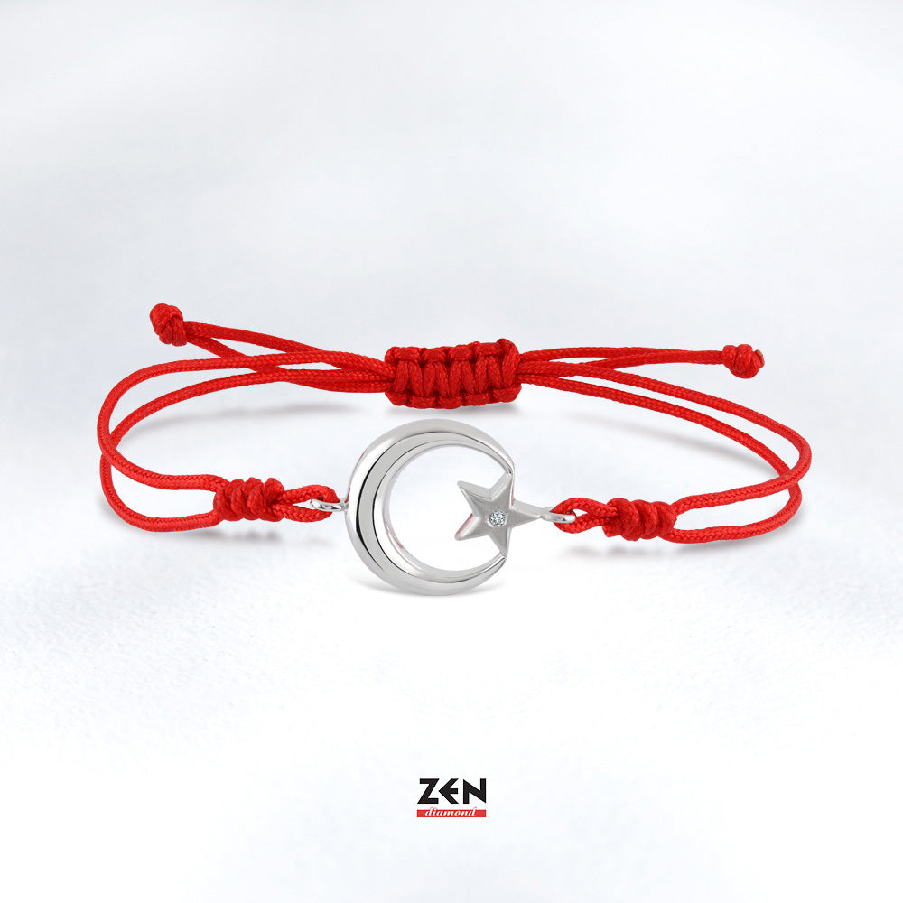 Türkei Armband mit rotem Band in Silber mit einem Diamanten von ZEN Pirlanta