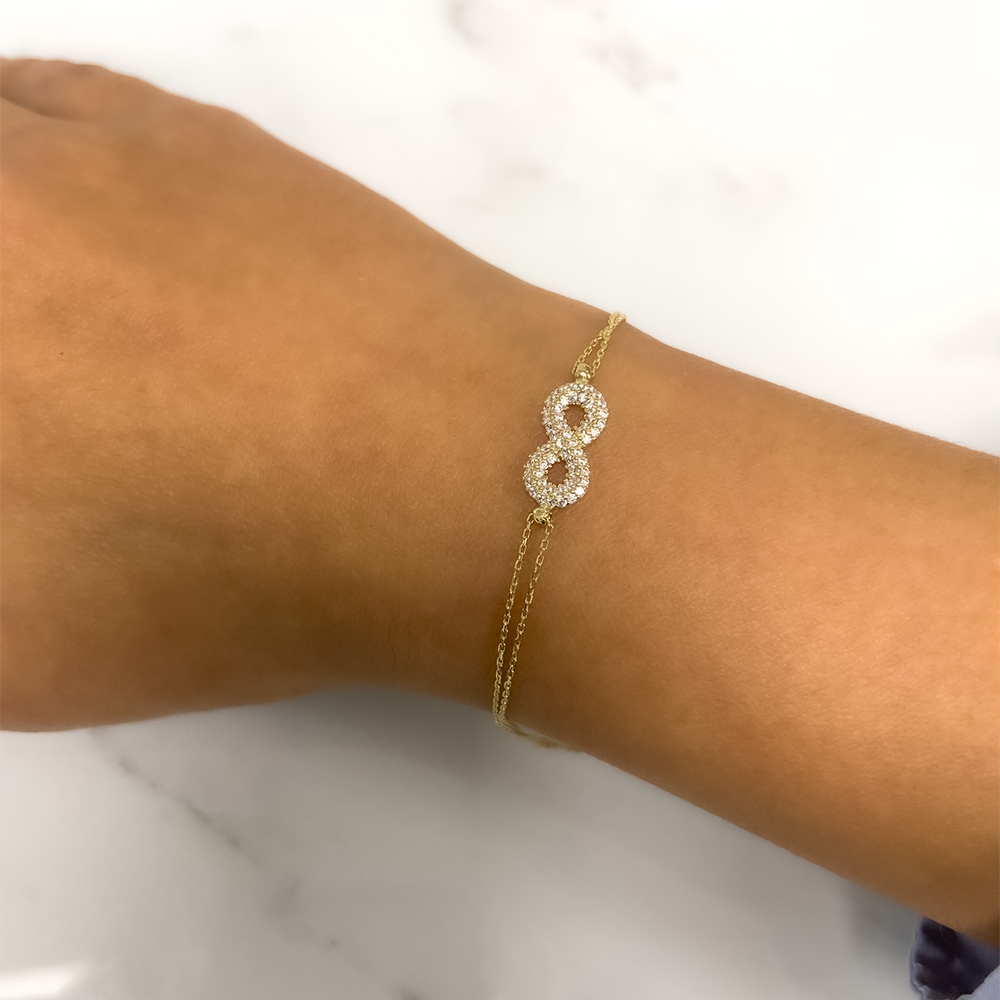 Unendlichkeit Armkette aus. 585/14 Karat Gold mit Zirkonia