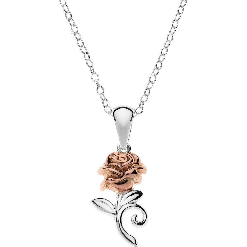 Disney Prinzessinen Haslkette mit einer Rose als Anhänger, Rose vergoldet in 925 Sterling Silber