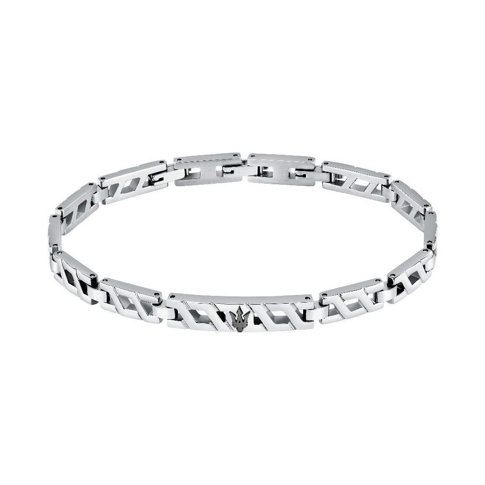 super Maserati Herrenarmband aus gebrstetem Edelstahl mit schwarzem 3Zack Logo