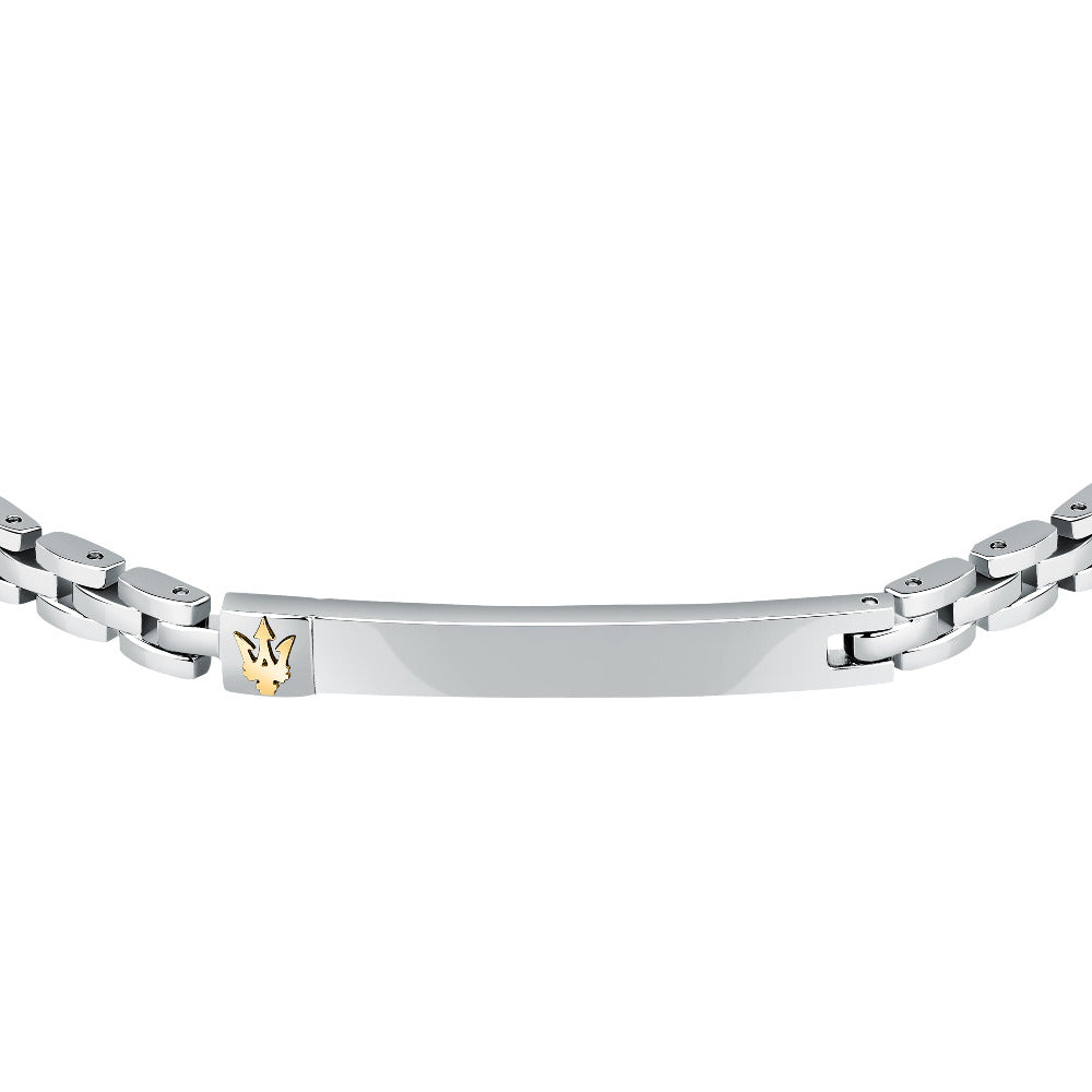 Maserati ID Armband mit goldenem dreizack Nahaufnahme der gravur fläche