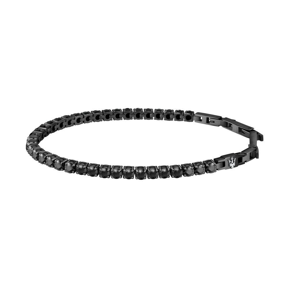 Maserati TennnisArmband in Edelstahl schwarz Jm222avc02 im ganzen zu sehen mit weisem hintergrund