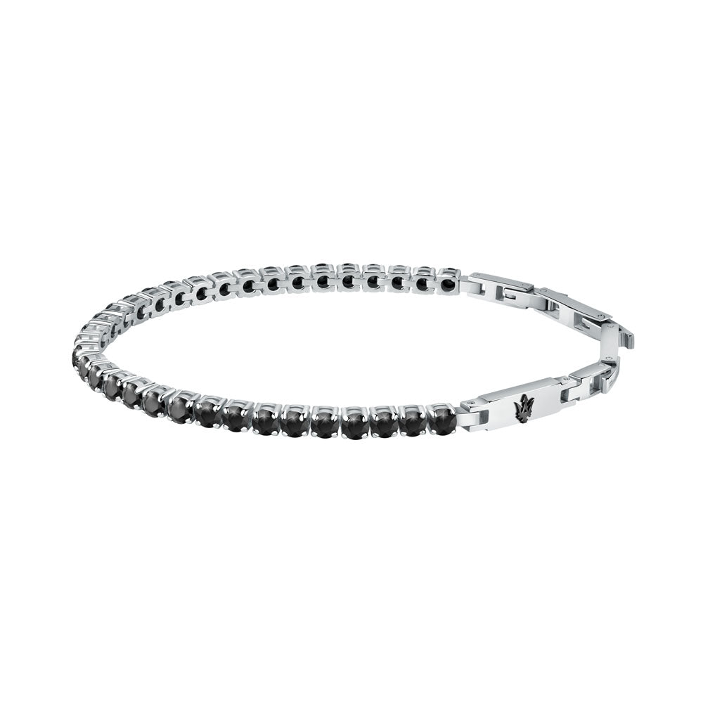 Maserati jm222avc04 Tennisarmbband in edelstahl mit schwarzen Steinen mit weissem Hintergrund