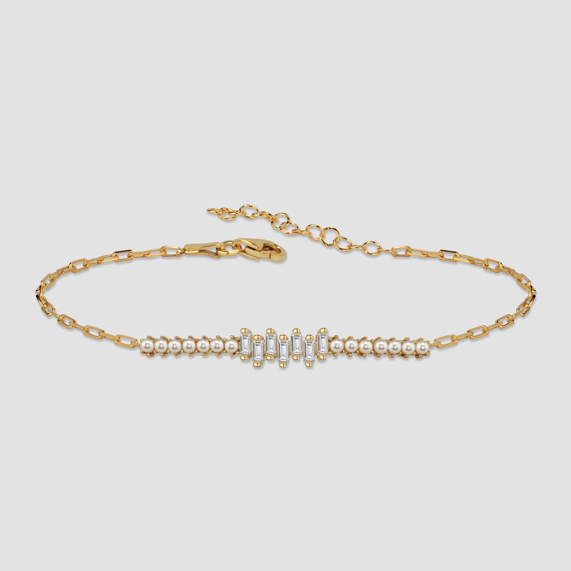 Pearl X Baguette Armkette - Gold