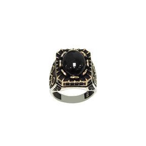 Herrenring, onyx Steinn, cabachon schliff, 925 Sterling Silber,Herrenring, vergoldet