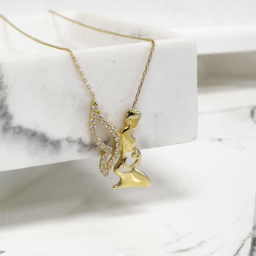 Schützender Engel Anhänger mit Ankerkette 585/ 14 Karat Gold