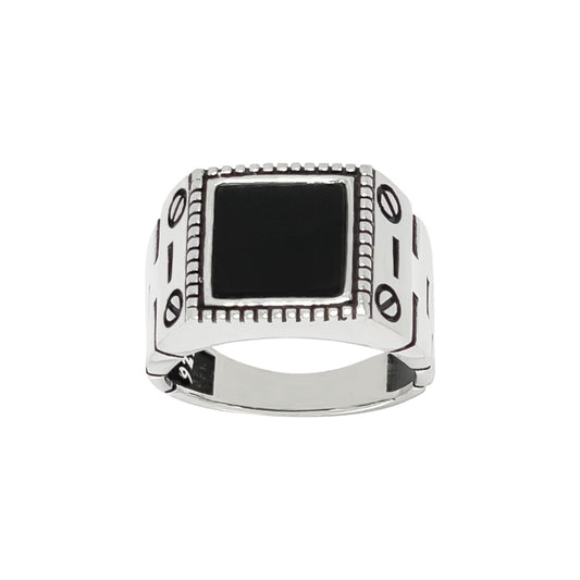 Herrenring aus 925 Sterling Silber mit schwarzem Stein