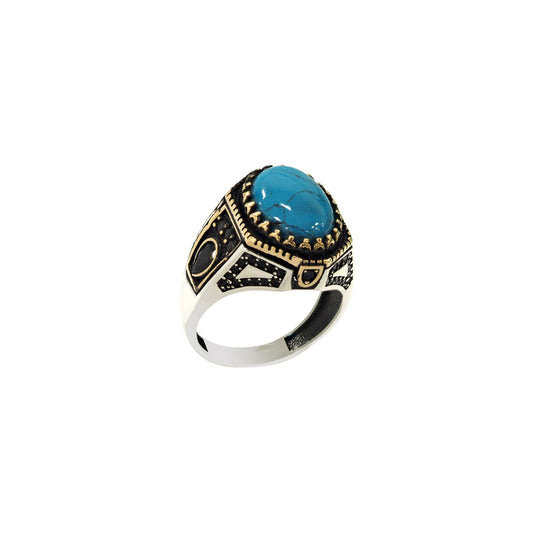 Herrenring aus 925 Sterling Silber mit ovalem Türkisstein.Luxuriöses Accessoire in 925 Silber