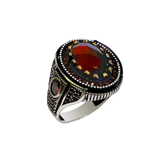 Herrenring 925 Sterling Silber mit roten Zirkonia