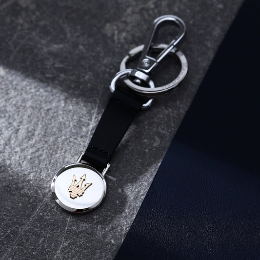 Schlüsselanhänger Maserati Silber gold leder mit Dreizack am Runden nhänger