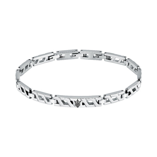 super Maserati Herrenarmband aus gebrstetem Edelstahl mit schwarzem 3Zack Logo