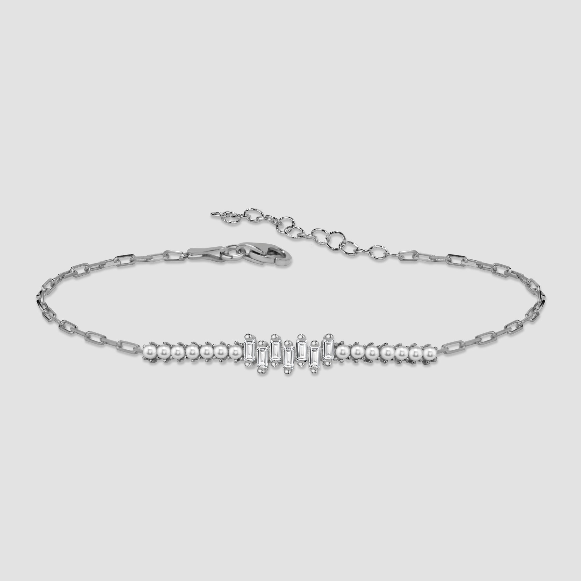 Pearl X Baguette Armkette - Silber