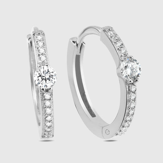 Creolen Solitaire Pave - Silber