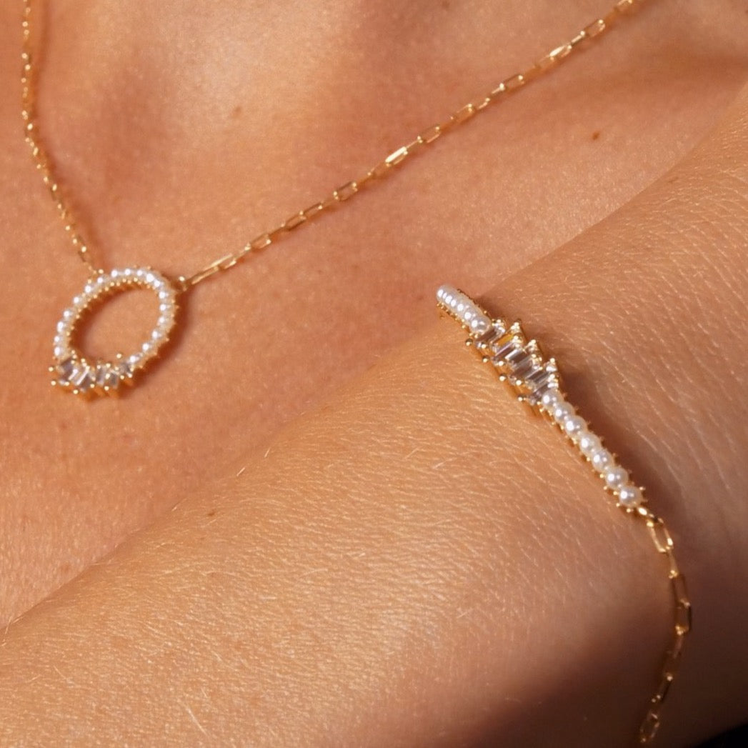 Pearl X Baguette Armkette - Gold